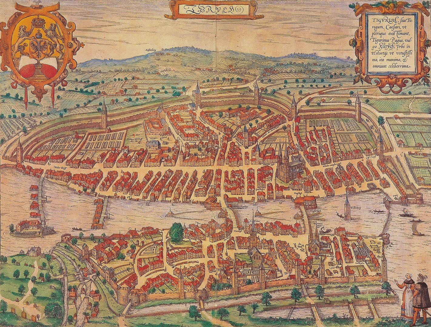 Zürich 1581 (aus den Städtebüchern von&nbsp;Georg Braun&nbsp;und&nbsp;Franz Hogenberg)