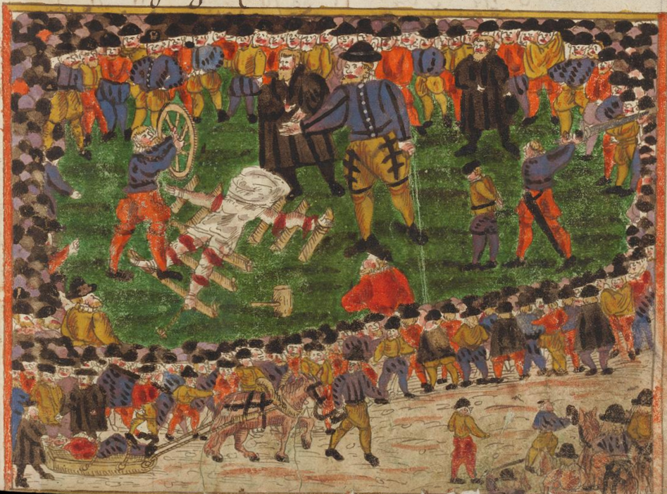 Eine Räderung unter Andrang der Massen © Johann Jakob Wicki, Wickiana, ZB, Graphische Sammlung, Ms F35, 168, http://dx.doi.org/10.7891/e-manuscripta-17729