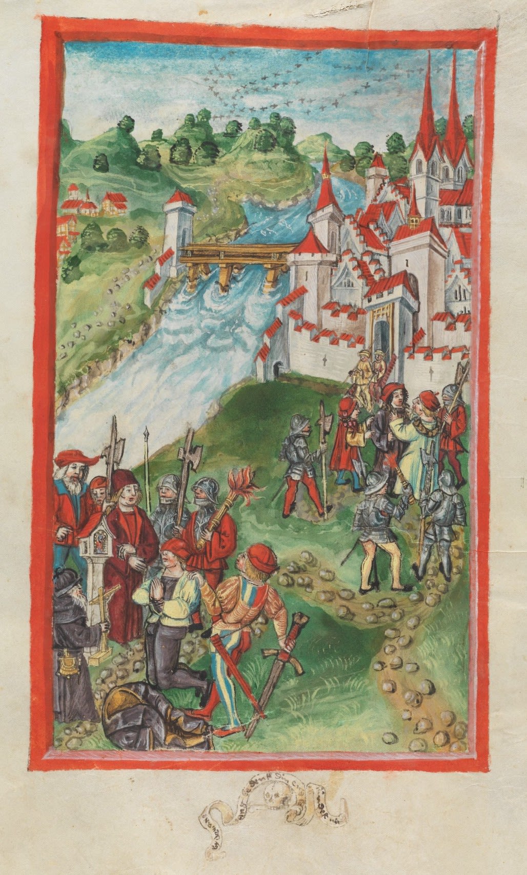 Die Menge strömt aus der Stadt um einer Hinrichtung 1474 beizuwohnen © Diebold Schilling, Luzerner Chronik, S. 172