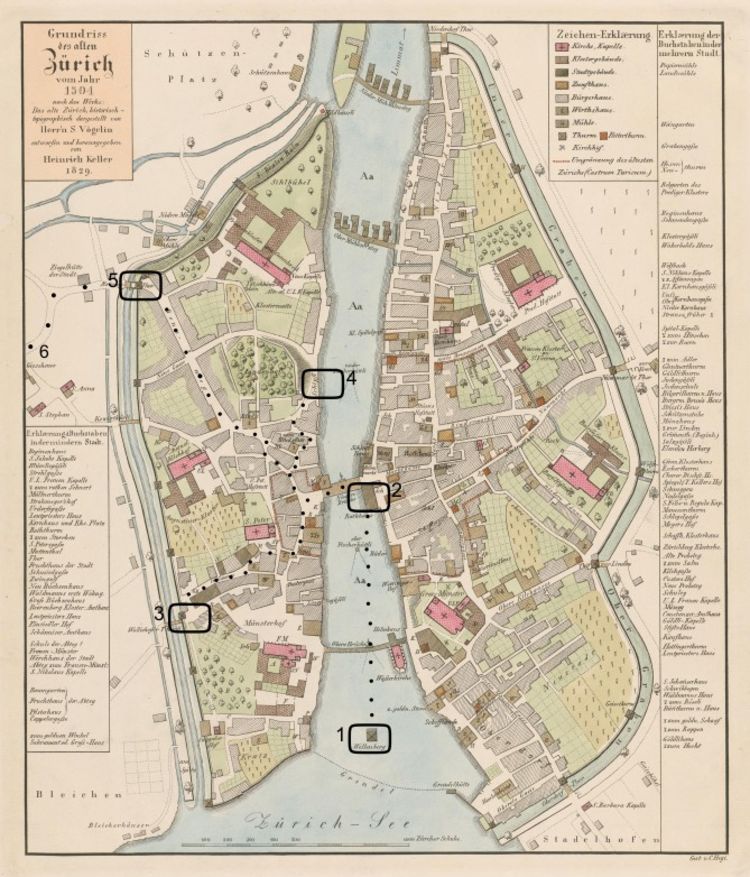 Grundriss von Zürich 1504 © Heinrich Keller, 1829, ZB Zürich, Mark: 3 Lb 55:2.
