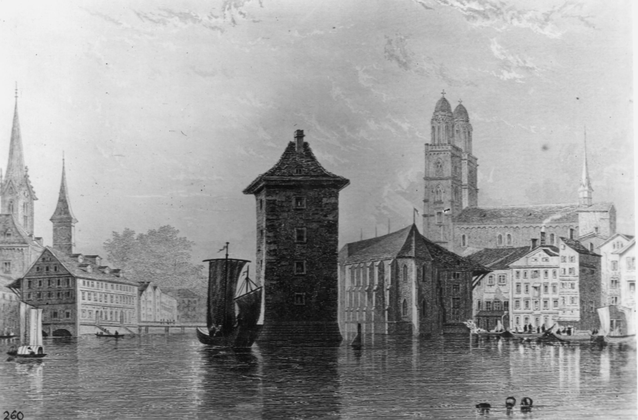 Der Wellenberg um 1835 © Wellenbergturm, Baugeschichtliches Archiv, https://baz.e-pics.ethz.ch/latelogin.jspx?recordsWithCatalogName=BAZ:68325#1555937962317_0